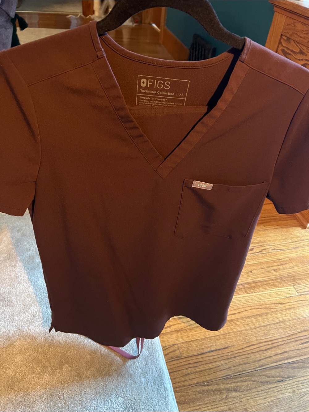 Figs Women's Short Sleeve V-Neck Scrub Top and Bottom in Fig (Chocolate Plum).